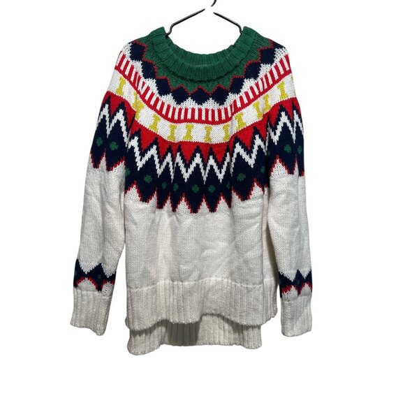 Aerie Fair Isle Knit Long Sweater Womens Large Multicolor Crew Neck Preppy Fall - Picture 3 of 13